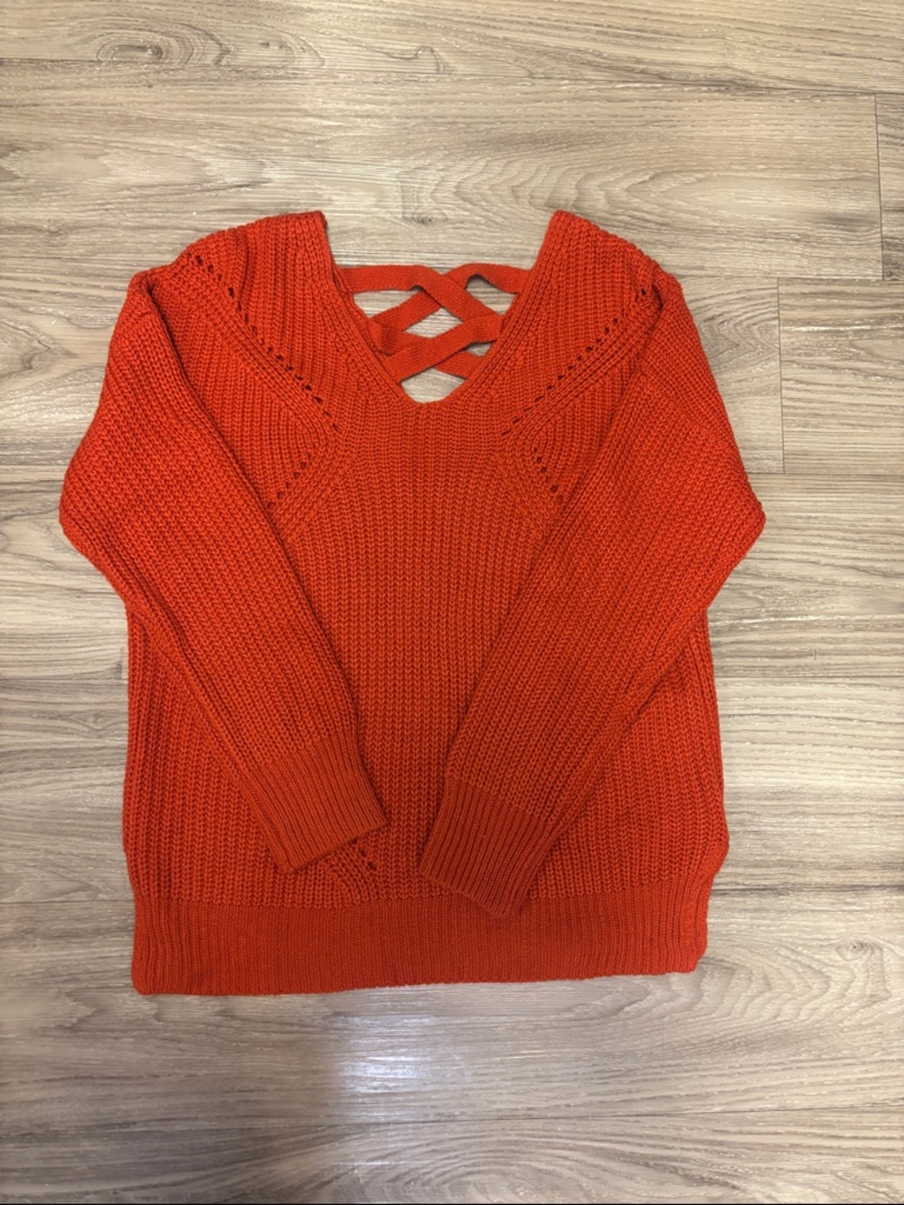 Charlotte Russe Orange Crisscross V-Neck Knit Sweater